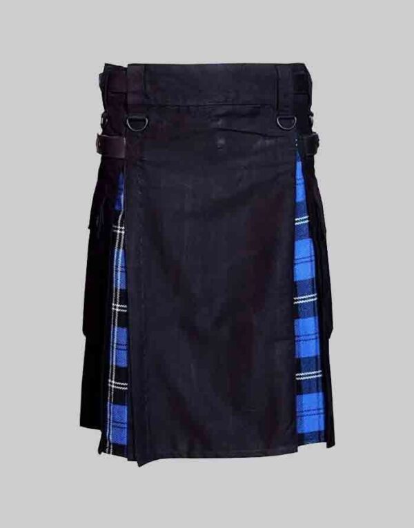 Black Cotton With Ramsey Blue Hybrid Tartan Kilt