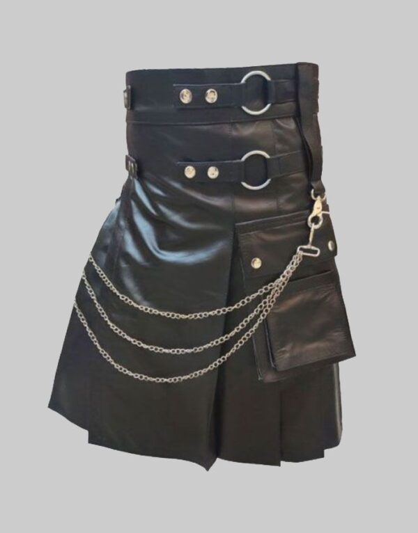 Black Leather Gothic Stylish Kilt For Men