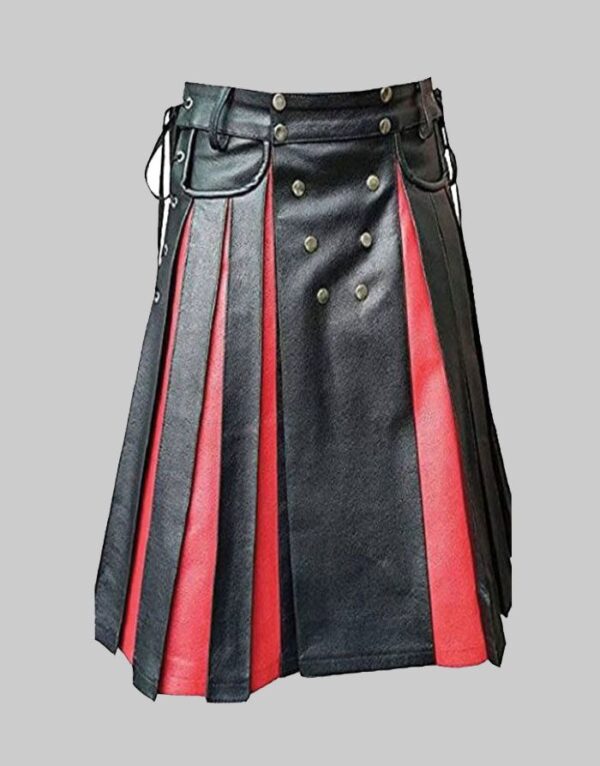 Black and Red Gladiator Pleated Leather Kilt