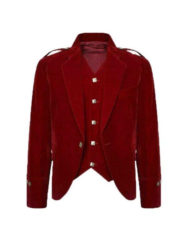 Velvet Highland Wedding Red Argyle Jacket And Waistcoat